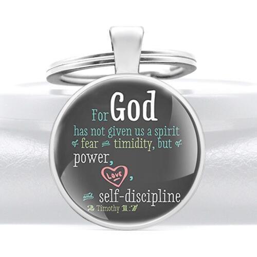 Christian For God has not given us a spirit of fear timidity Bible quotes Key chain