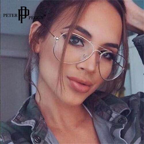 Vintage Optical Frame EyeGlasses Pilot Clear Lens One Piece Goggles Fashion Metal Frame Glasses Women Men Transparent Eyewear