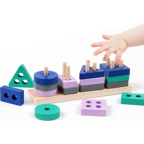 Montessori Materials Math Geometry Shape Cognitive Building Toy Kids Baby Puzzle Toy Wooden Shape Sorting Toys