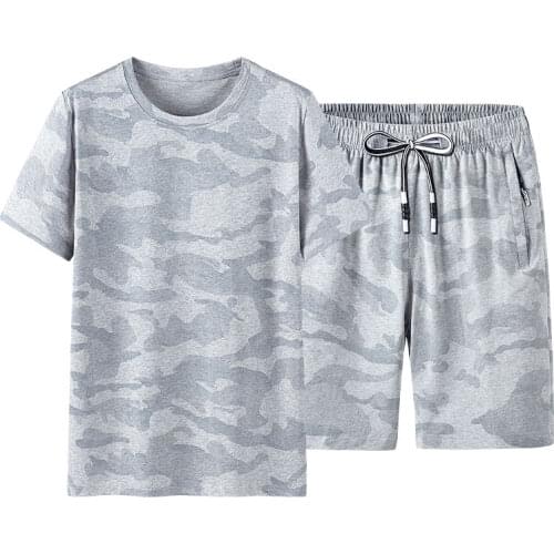 Cotton Camouflage T Shirts Mens Short Sleeve + Camouflage Shorts Two 2 Pieces Set Summer Sports Suit Casual Men Clothing Set
