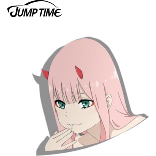Jump Time 13cm x12.8cm Funny Graphics DARLING In The FRANXX Zero Two Cute Car Stickers Auto Laptop Bumper Decals Vinyl Car Wrap