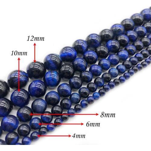 Natural Stone Deep Blue Loose Beads Round Tiger Eye DIY Beaded for Women Jewelry Making Bracelets Necklaces J131