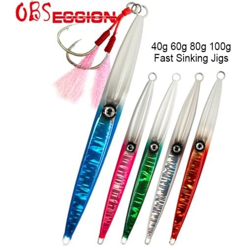 OBSESSION Jigs With Assist Hooks 40g 60g 80g 100g Fast Sinking Metal Lead Fishing Lure Artificial Saltwater Glow Fishing Tackle