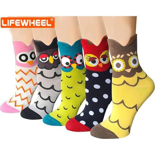 4 to 6 Pairs Womens Cute Animal Cartoon Casual Comfortable Cotton Crew Socks Good Gift Idea for Women or Girls