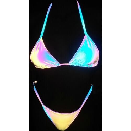 2021 Newest Women Colorful Reflevtive Bikini Bandage INS Reflect Light Swimsuit Sexy Bathing Suit Swimwear Clothing Beach
