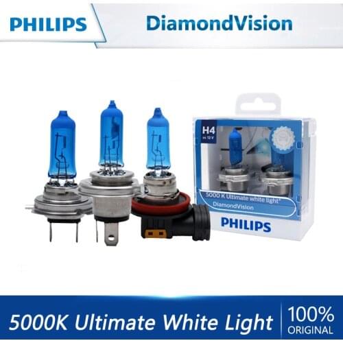 Philips DiamondVision H1 H4 H7 H8 H11 HB3 HB4 9003 9005 9006 12V 5000K Car Halogen Headlight OEM Fog Lamps Xenon White Bulb 2X