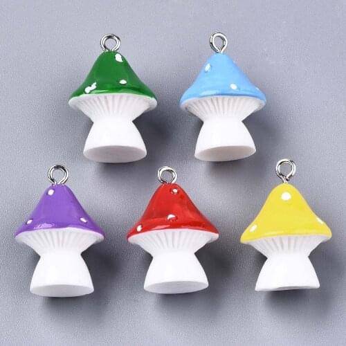 10Pcs Resin Mushroom Pendants Earring Charms for Necklace Keychain Jewelry Making 23~24x17mm, Hole: 2mm