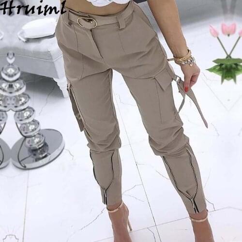 Hot Women Pants Slim Pocket Solid Color Streetwear Pants Female Fashion Casual Plus Size S-5XL Zipper Tie Feet Trousers Women