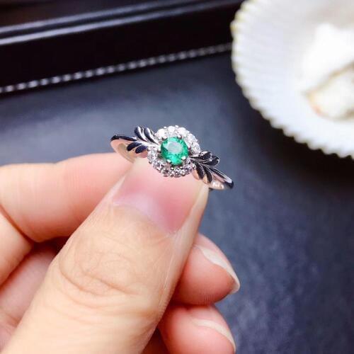 Simple Wing Lovely Flower Natural green Emerald gem Ring Natural gemstone ring S925 silver womens girl party gift fine Jewelry