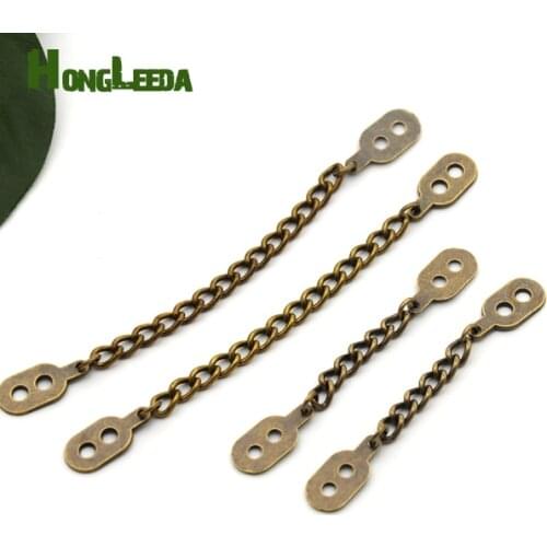 DIY 40pcs/lot metal 2-hole metal alloy sewing plates badges with chain antique brass / bronze color free shipping MP-001