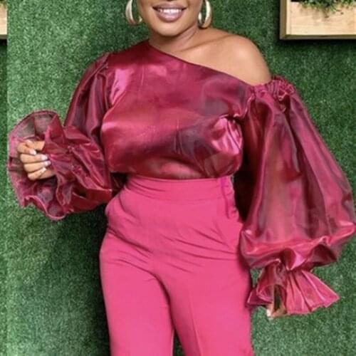 Sexy African Dresses for Women 2021 Spring African Women Wine Red Long Sleeve Shirts African Women Tops