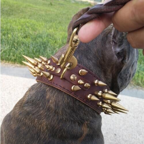 Staffordshire Bull Terrier Collars Handcrafted Leather Dog Collars Heavy Duty Dog Dollars Spiked Dog Collars For Protection