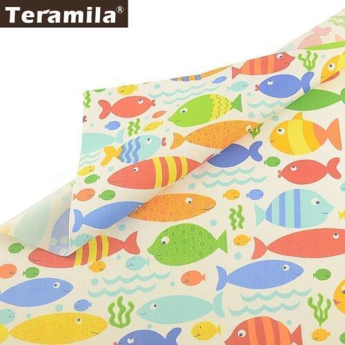 Teramila 100% Cotton Twill Fabric Fish Patern DIY Handmade Patchwork Sewing Cloth Tissu Tecido Tela Quilting Home Decoration