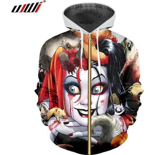 UJWI Zip Hoodies Spring Man New Zipper Coat 3D Printed Clowns And Cats Dogs Large Size Mens Long Sleeve Sweatshirts