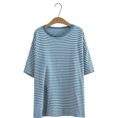 Plus Size XL-4XL Drop Shoulder Womens Summer Striped Tshirts Short Sleeve Tops with Side Slits Oversized A-line Tee