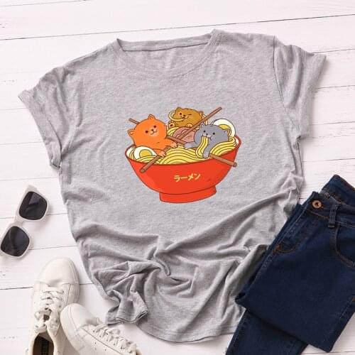 Women T-shirts 100% Cotton Plus Size S-5XL Graphic Tees Female Shirts Summer Tops Hand-Pulled Noodle Printed Funny T Shirt Tee