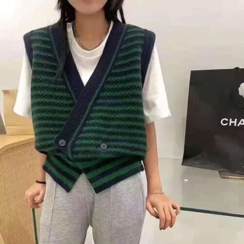 New Arrival V-Neck Knitting Waistcoat Sweater For Women Korean Style Chic Split Hem Fashion Temperament Streetwear Casual Vests