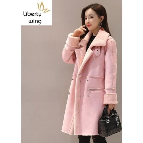 Winter Women Warm Fleece Lining Faux Suede Leather Outwear Windbreaker Office Ladies Slim Fit Overcoat Thick Trench Coat