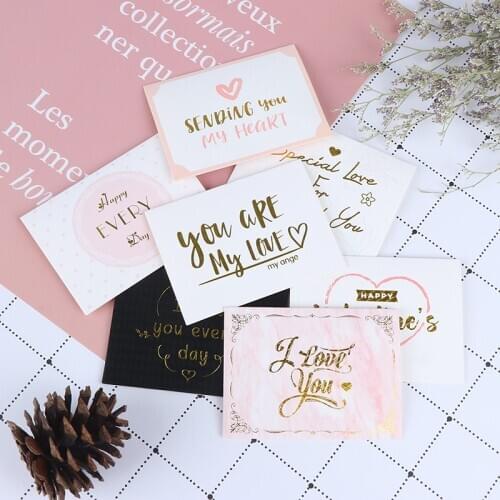 10pcs Creative Bronzing Greeting Card Wedding Valentines Day Flower Message Blessing Card Birthday Party Decor Thank You Card