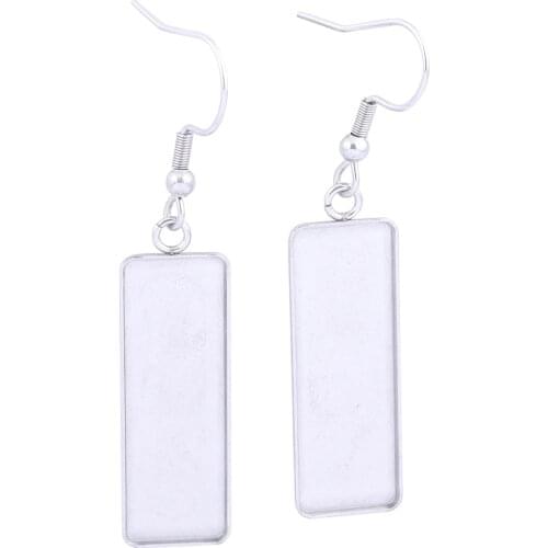 10pcs Stainless Steel Bezel Earring Blanks Fit 10x30mm Rectangle Cabochon Base Settings Diy Ear Hooks Findings