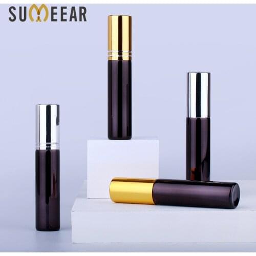 100 Pcs/Lot 10ML Portable UV Glass Refillable Perfume Bottle Gold Silver With Aluminum Atomizer Spray Bottles Sample