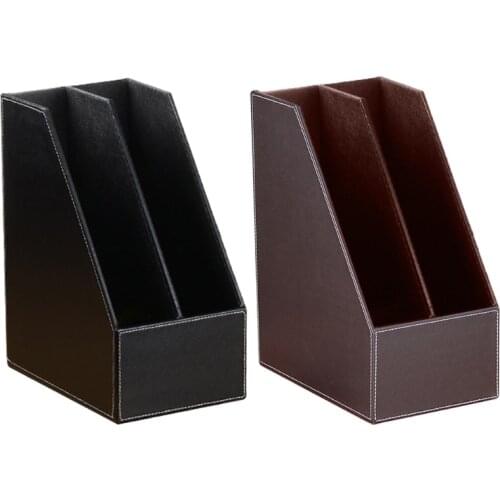 2 Slots PU Leather File Holder Magazine Rack Newspapers Organizer Cabinet Documents A4 Paper Storage Tray for Office School Sup