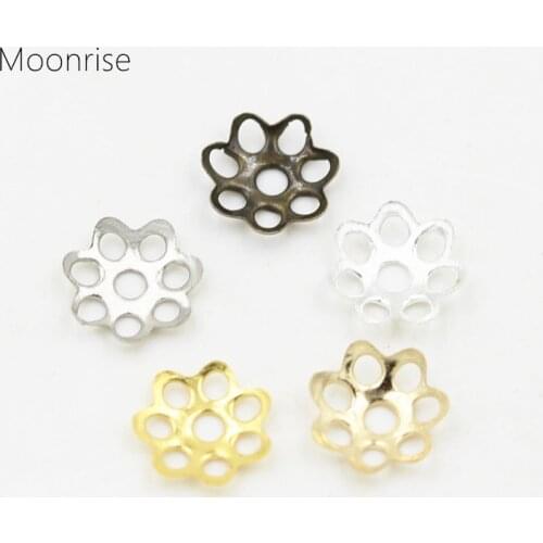 300PCs Beads Cap Gold/Silver Tone 6mm 8mm Flower Shape Bead End Caps Findings For Women Jewelry Making End Caps HK087