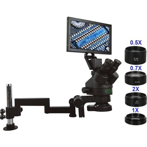 38MP Camera 11.6''LCD Rotate Arm Stand Trinocular Stereo Soldering Microscope HDMI USB Digital 144 Light for Cell Phone Repair