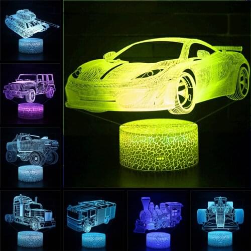 3D night light train sports car excavator truck bulldozer tank children night light toy model ornaments LED decoration gifts