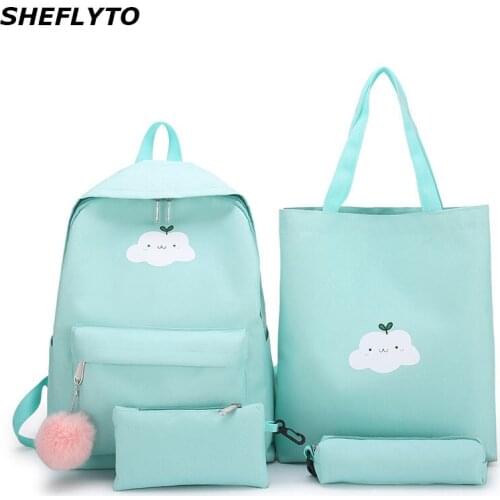 4Pcs/set Women Canvas Backpacks School Bags For Teenager Girls Student Waterproof Larger School Backpack Rucksack Female BookBag