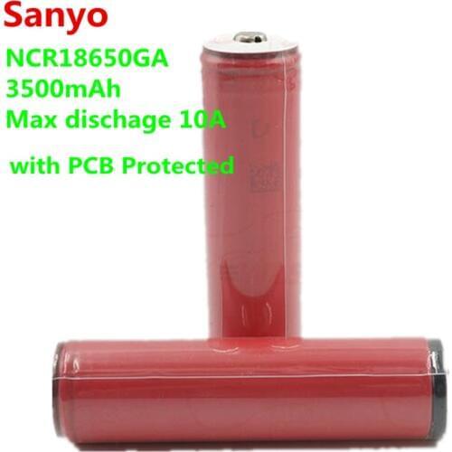 4pcs/lot original 18650 SANYO 3.6V NCR18650GA 3500mAh high drain 10A discharge current battery with PCB Protected