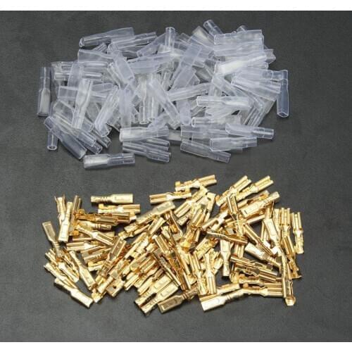 50Sets AWG 22-16 Gold Clear 2.8mm Female Spade Connectors & Insulating Sleeves 100pairs Crimp Terminals 0.5mm2-1.5mm2