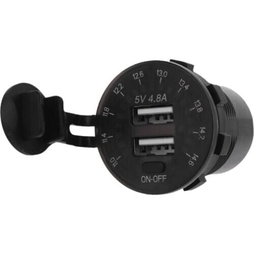 12V 2.4A Dual USB Car Charger with LED Voltmeter ON/OFF Switch for Car SUV Boat