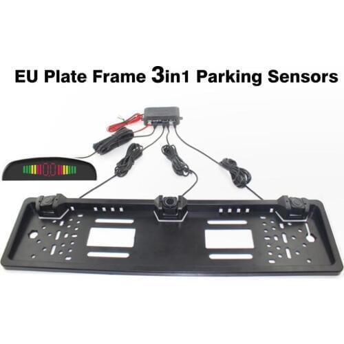 Car Parking Sensor Parktronics EU European License Plate Frame Reversing Radar With 3 Sensors
