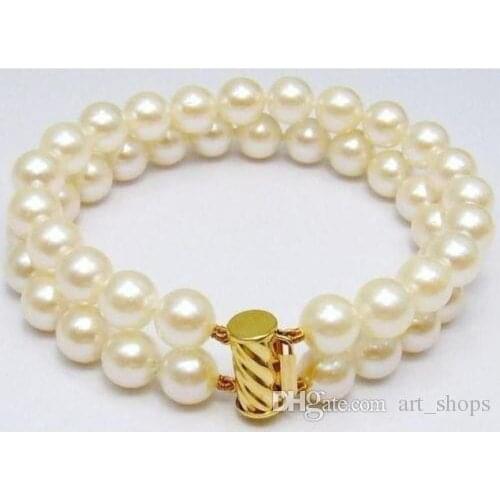 Fashion 2ROW 8-9mm REAL WHITE CULTURED PEARL BRACELET 7.5"