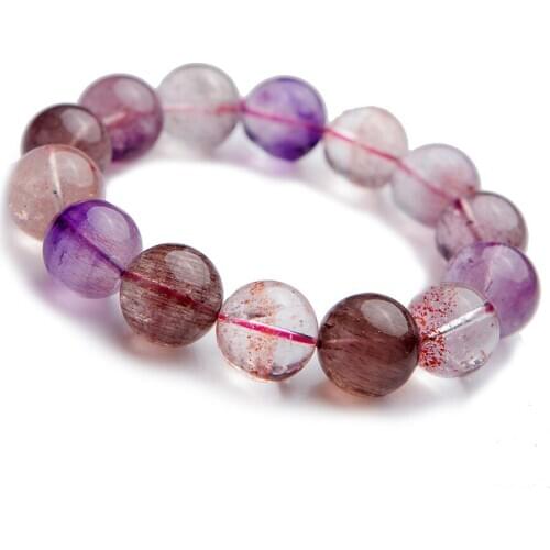 Genuine Natural Super 7 Seven Melody Stone Rutilated Quartz Bracelet 15mm Big Round Bead Stretch Bracelets For Women Men
