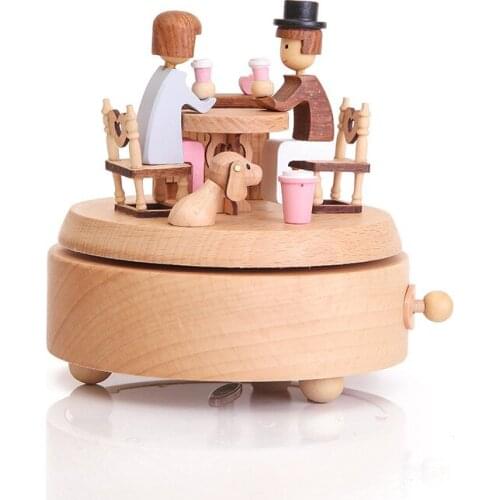 MGT Wooden rotating music box clockwork music handmade wooden box crafts accessories retro home decoration Valentines Day gift