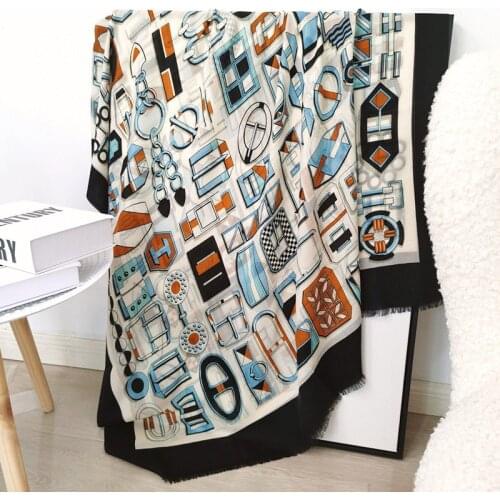 Buckles Print Long 100% Cashmere Scarf Pashmina Lightweight Women Winter Warm Scarves Wraps 200*100cm