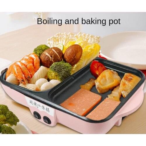 1400W 220V 2 IN 1 Electric Hot Pot Cooker BBQ Grill Multifunctional Electric BBQ Grill Non Stick Plate Barbecue Pan Hot Pot