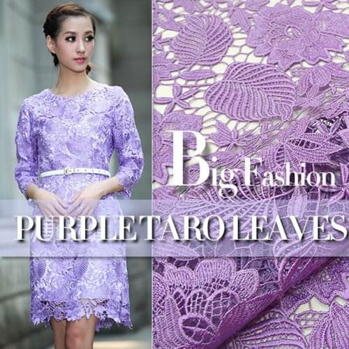 Purple Lace flowers purple-core lace dresses fabric leaves hollow embroidery patchwork clothing fabrics handwork hallow fabrics