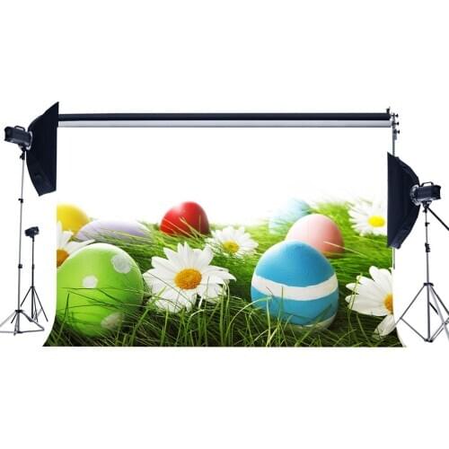 Happy Easter Backdrop Painted Eggs Blooming Fresh Flowers Green Grass Meadow Nature Spring Frohe Ostern Background