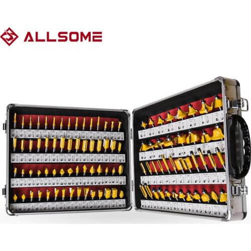 ALLSOME 100Pcs/Set 1/4 Inch Shank Tungsten Carbide Router Bit Woodworking Milling Cutter HT1192