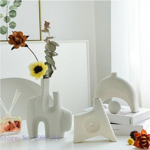 Creativity Ceramic Vase Irregular Flower Arrangement Hollow White Flower Vase Ceramic Abstract Crafts Modern Home Decoration