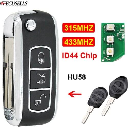 3 Button Remote Car Key For Bentley Style 315MHZ or 433MHZ ID44 PCF7935 Chip HU58 Uncut Blade For BMW 3 5 7 Series E38 E39 E46