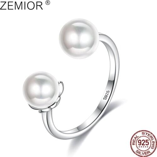 ZEMIOR 925 Sterling Silver Shell Pearl Elegance Finger Rings For Women Adjustable Open Anniversary Ring Fine Jewelry New Arrival