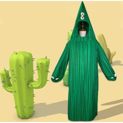 Adult Unisex Green Cactus Jumpsuit Halloween Cosplay Costumes Fancy Dress Up Carnival Party Clothes for Men and Women