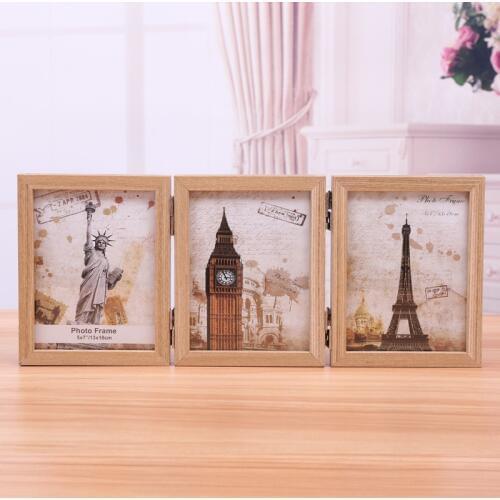 CreativeThree-Fold Photo Frame Table Vintage 5 Inch-6-7-8 Inch Three-Sided Folding Photo Frame Home Decor Wedding Photo Frame