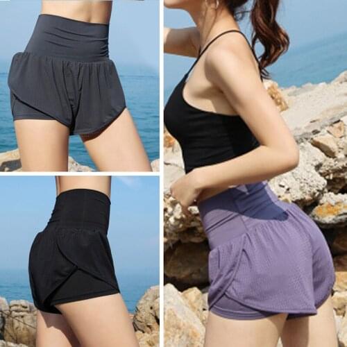 Summer Women Fitness Yoga Shorts 2 in 1 Running Shorts Fine Mesh Stretch Quick Drying Shorts Fitness Sportswear BHD2