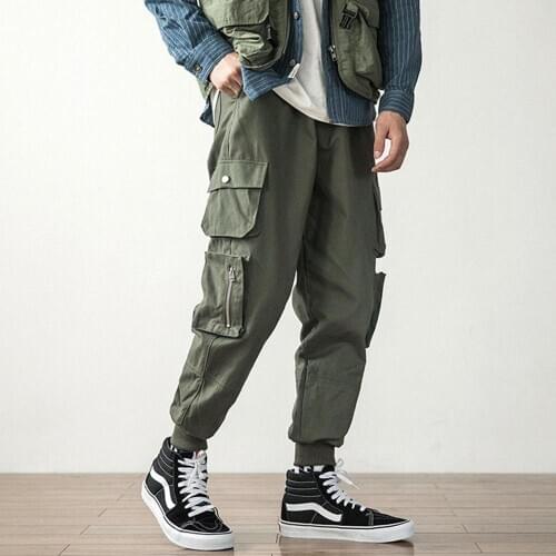 Mens Fashion Youth High Street Style Multi-Pocket Casual Harem Military Loose Jogger Cargo Hip-Hop Pants Trousers For Male