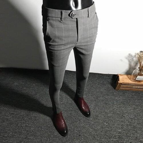 Mens Plaid Suit Pants Business Classic Office Slim Fit Trousers 2021 Spring Social Casual Pantalon Homme Classique Dress Pant